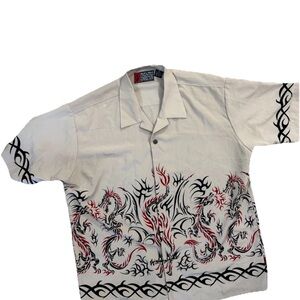 Men's White Dragon Print Casual Shirt